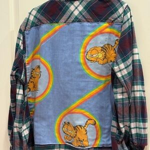 Custom Garfield Patchwork Flannel Shirt – One of a Kind